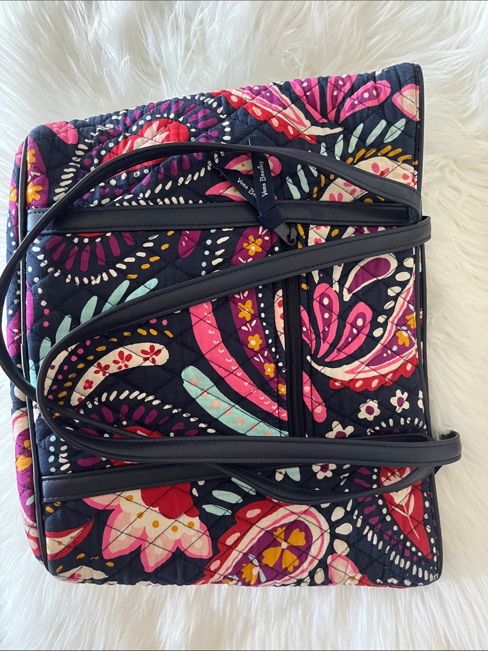 🆕 Vera Bradley Trimmed Traveler Tote Bag Purse Painted Paisley Navy Multi NWOT - Picture 3 of 12